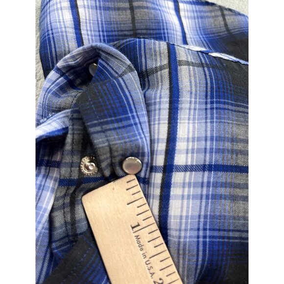 Plains Western Wear Shirt Mens XL Blue Black Pearl Snap Plaid Cowboy Western Y2K - Picture 5 of 10